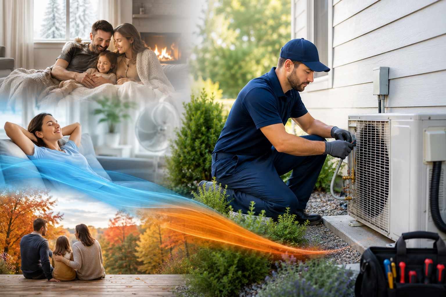 HVAC technician servicing residential air conditioning system for year-round home comfort