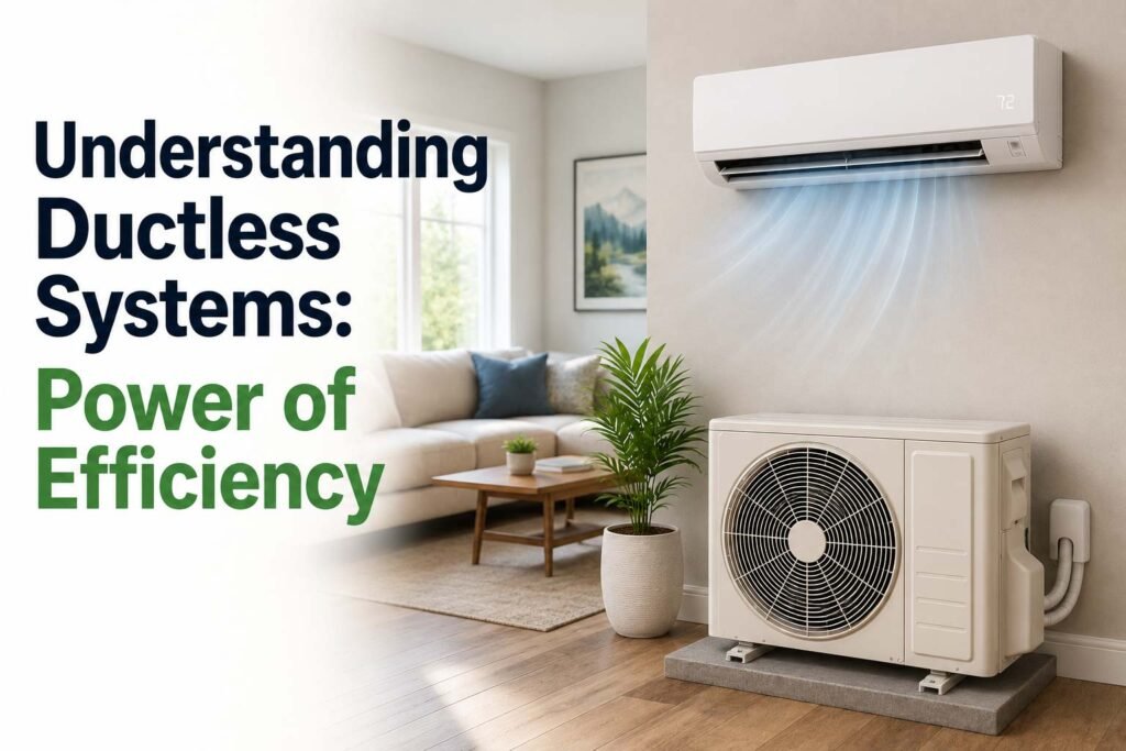 Ductless mini split HVAC system installed inside modern residential living room