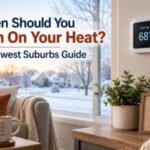 homeowner adjusting thermostat while deciding when should you turn on your heat this fall